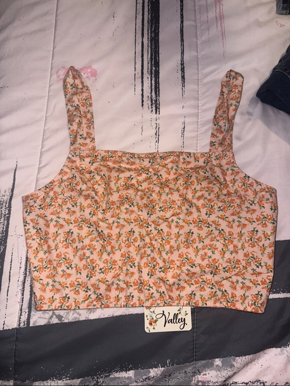 Valley Peach Floral Square-Neck Crop Top